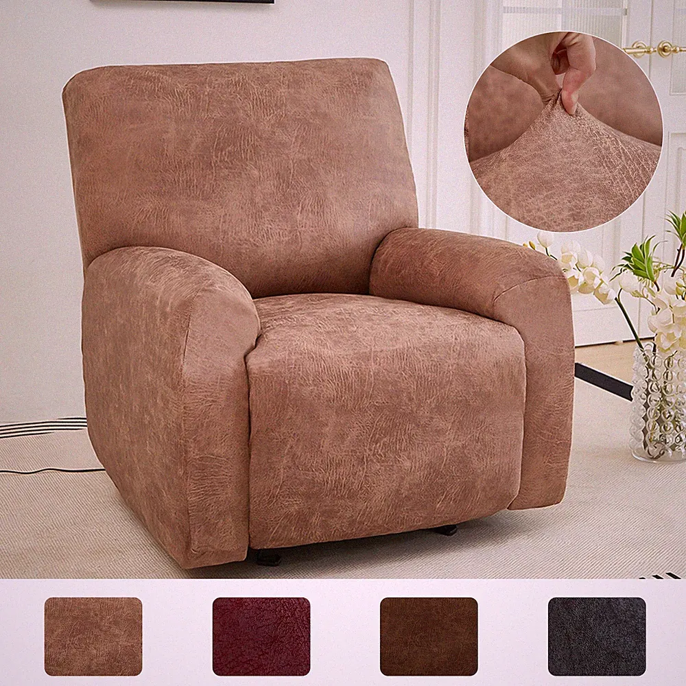 4 Piece Leather Like Recliner Covers Washable Stretch Recliner Slipcover for Pet
