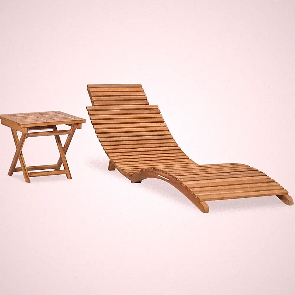 NNEVL Folding Sun Lounger with Table Solid Teak Wood
