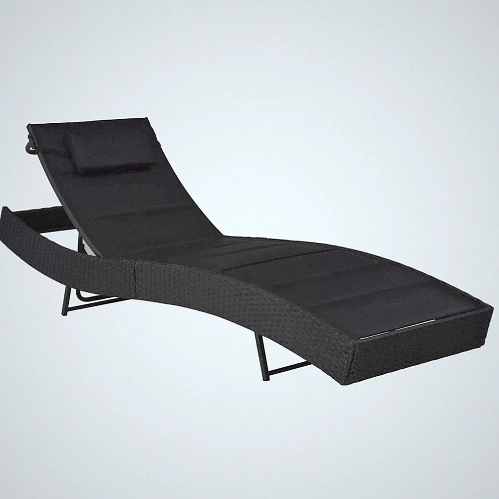 NNEVL Sun Lounger Poly Rattan and Textilene Black