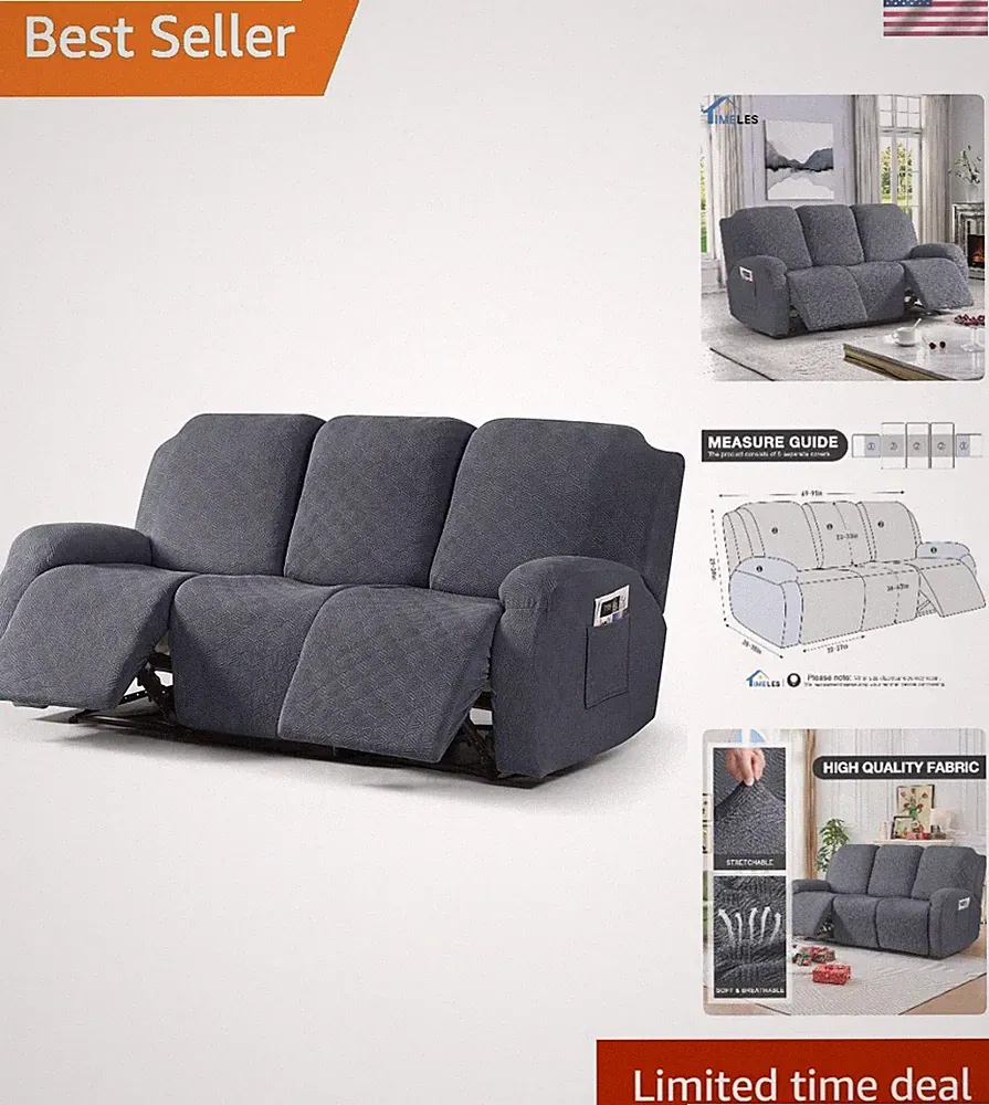 Recliner Covers for 3 Seater Sofa Slipcover Furniture Protector Gray